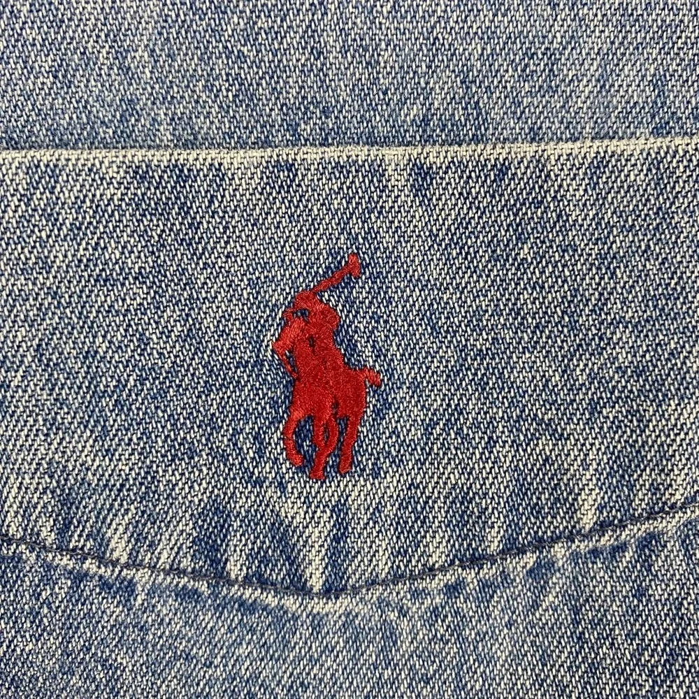 Vintage Polo Ralph Lauren Big Shirt Denim Button Down Men Large Blue Pocket Pony